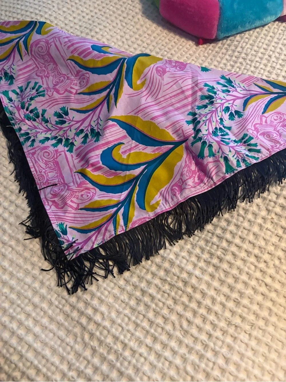 Floral Pink Fringe Bandana Scarf - Women's Accessory
